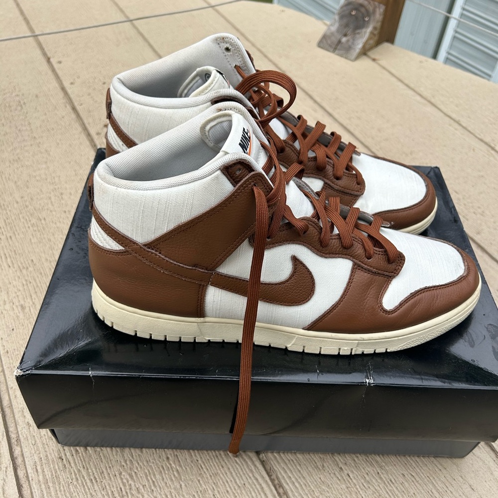 Nike Brown and White Dunk High Sneakers